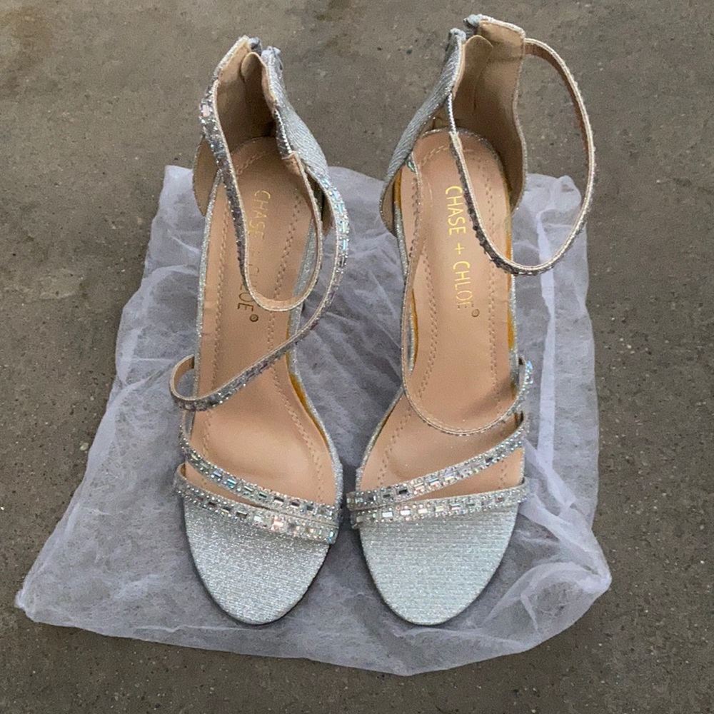 Silver glitter heels